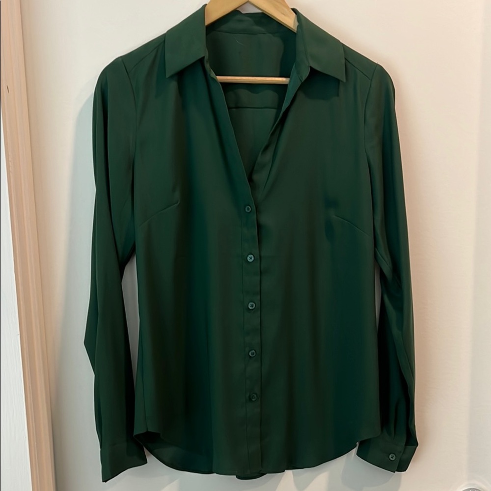 Zara Green Button-Up Blouse Shirt